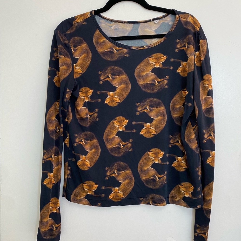 Opening Ceremony Fox Print Silk Top.